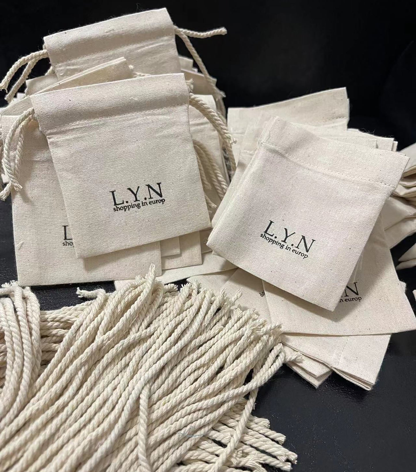 100pcs Custom Logo Natural Cotton Linen Drawstring Bag