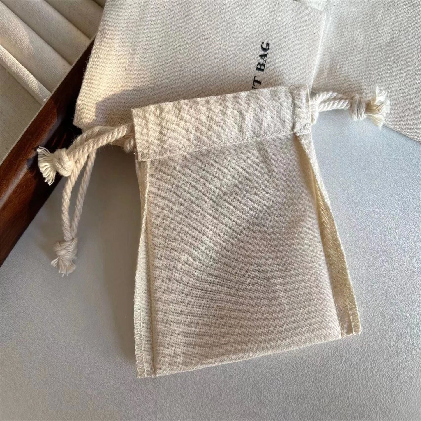 100pcs Custom Logo Natural Cotton Linen Drawstring Bag