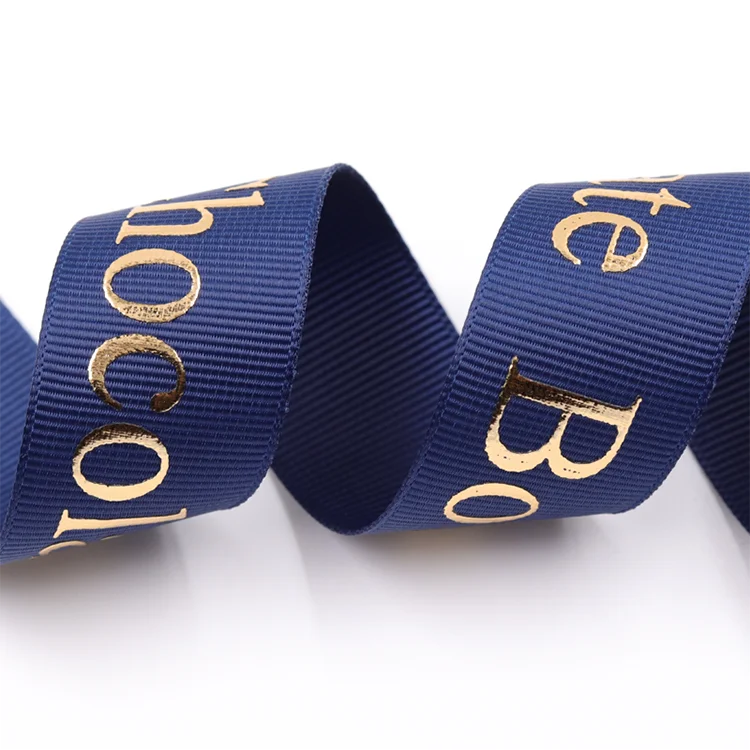 Custom Logo 3d Gold Foil Grosgrain Printed Ribbon