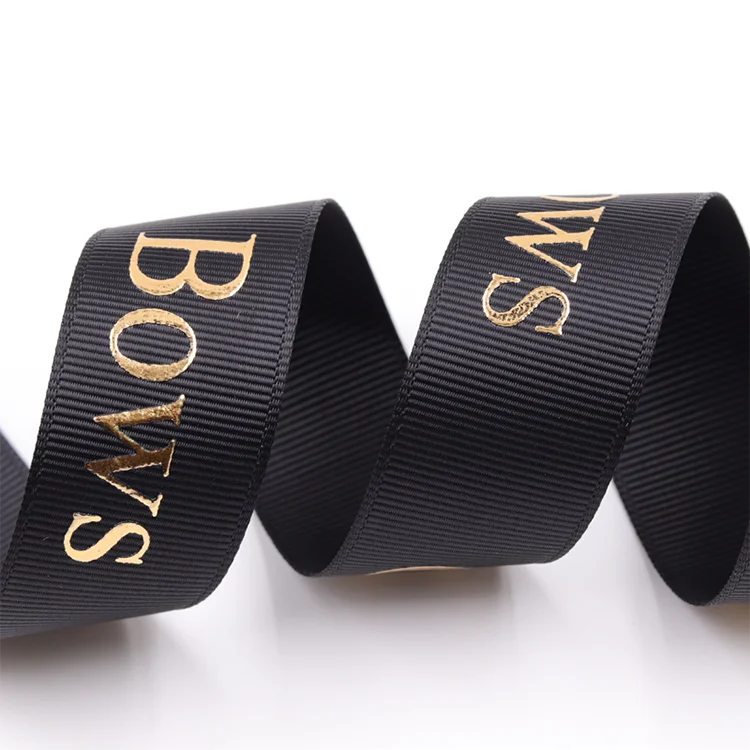 Custom Logo 3d Gold Foil Grosgrain Printed Ribbon