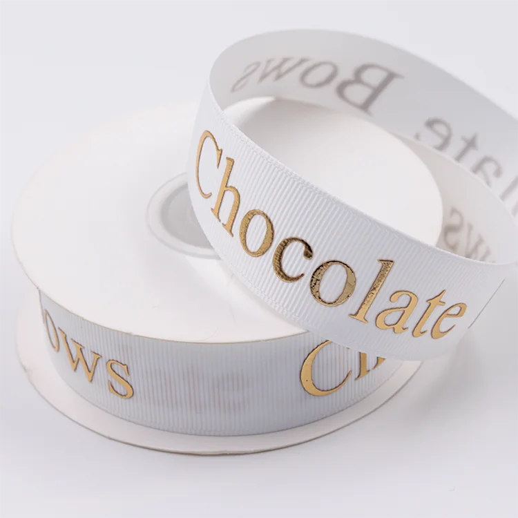 Custom Logo 3d Gold Foil Grosgrain Printed Ribbon